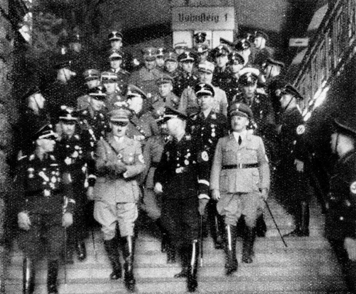 Adolf Hitler leaves Nuremberg station on his way to open the 1936 RPT
